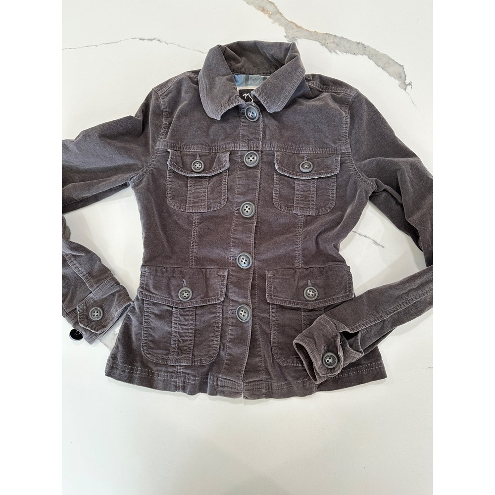 Nori Womens Gray Corduroy Utility Jacket Size Small Button Front‎ Cargo Pocket